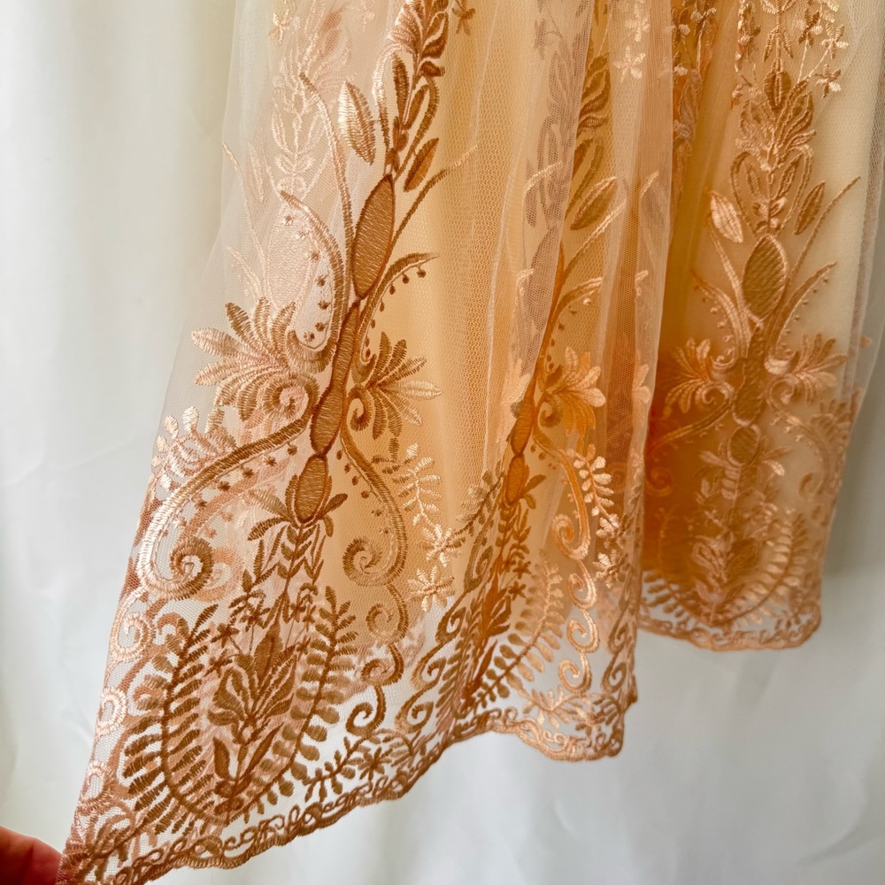 Altar'd State Womens Small Embroidered Floral Tulle Dress Cream Pink Coquette - Picture 3 of 10
